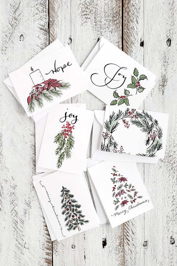 pine and holly mini cards