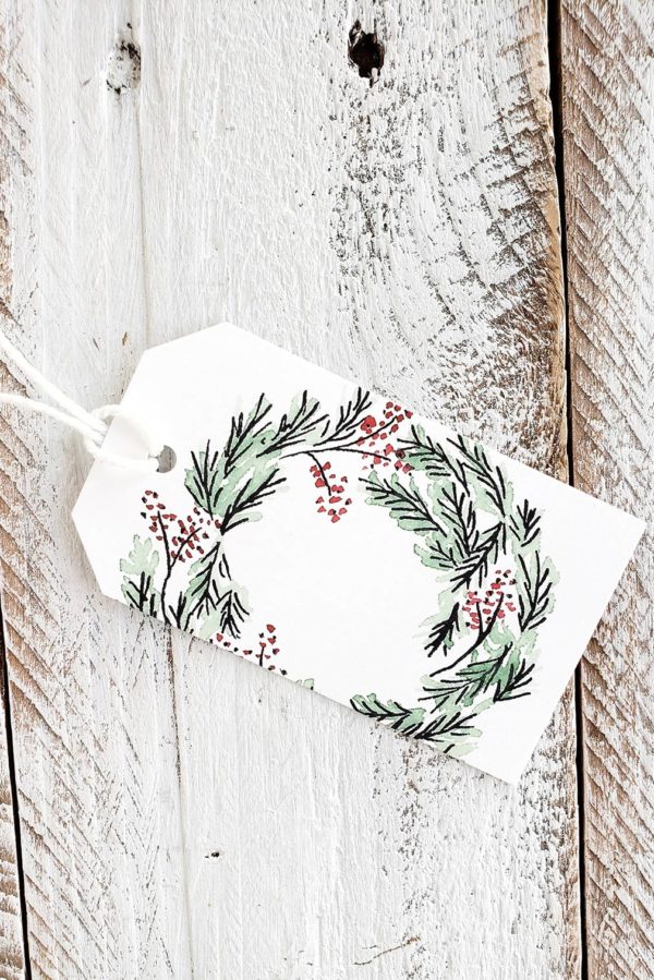 pine wreath Christmas gift tag