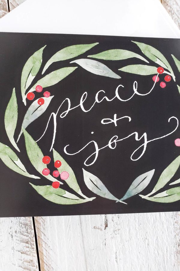 peace and joy watercolor wreath close