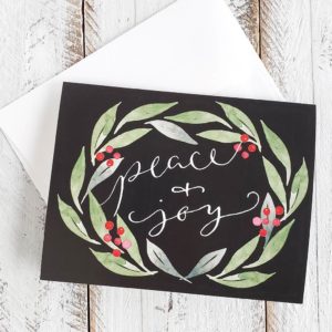 peace and joy watercolor wreath card and envelope