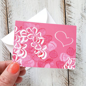 pink hydrangea mini card held