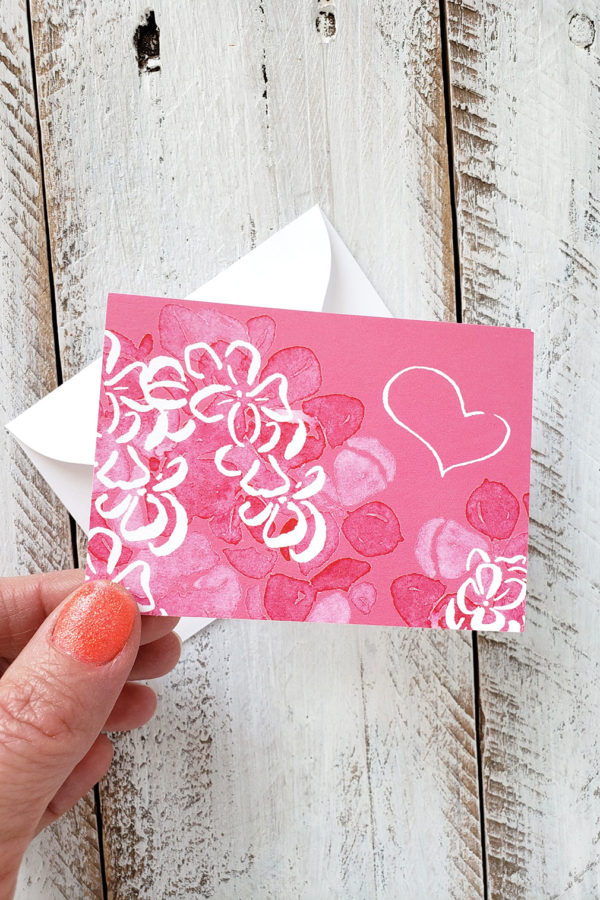 pink hydrangea mini card held