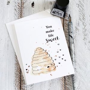 Watercolor beehive you make life sweet greeting card