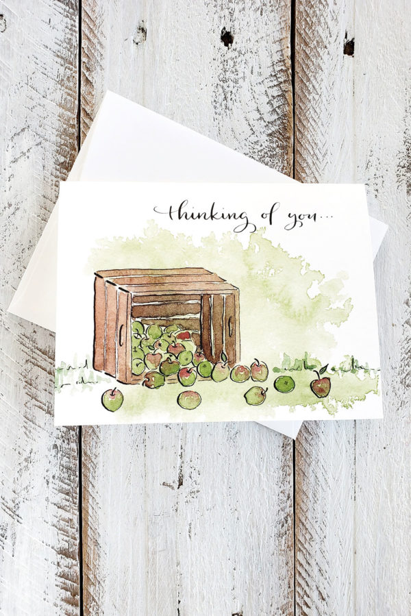 watercolor apple crate greeting card