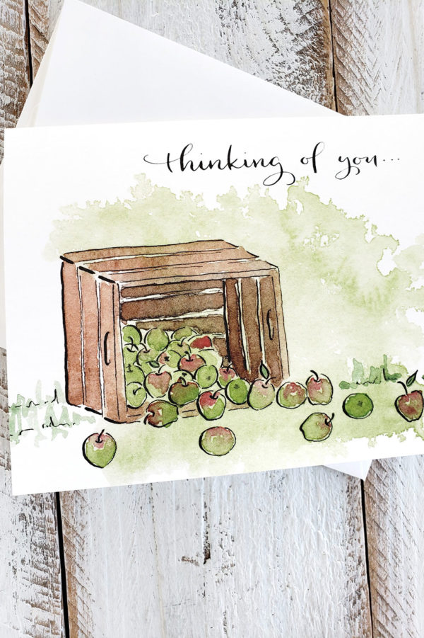 apple crate thinking of you card close up