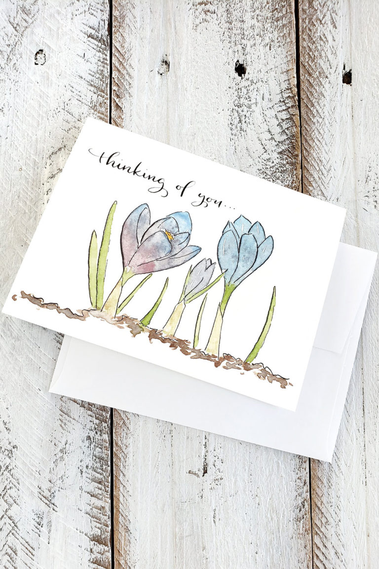 Crocus Thinking of You Watercolor Greeting Card - The Painted Pen