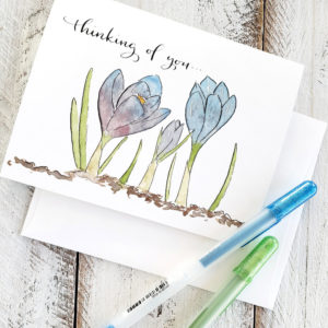 crocus watercolor thinking of you card and gel pens