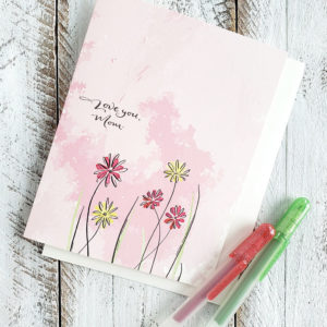 Love you Mom pink floral greeting card
