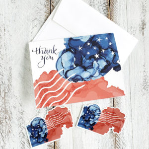 Alcohol ink flag Thank you card and stickers