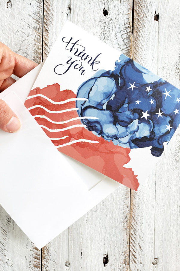 alcohol ink flag thank you card held
