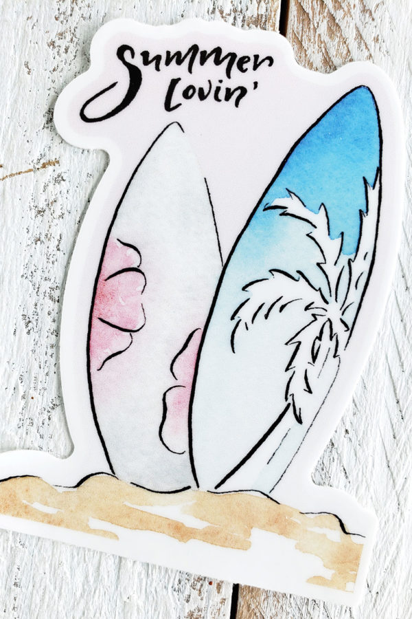 surfboard illustrated sticker close
