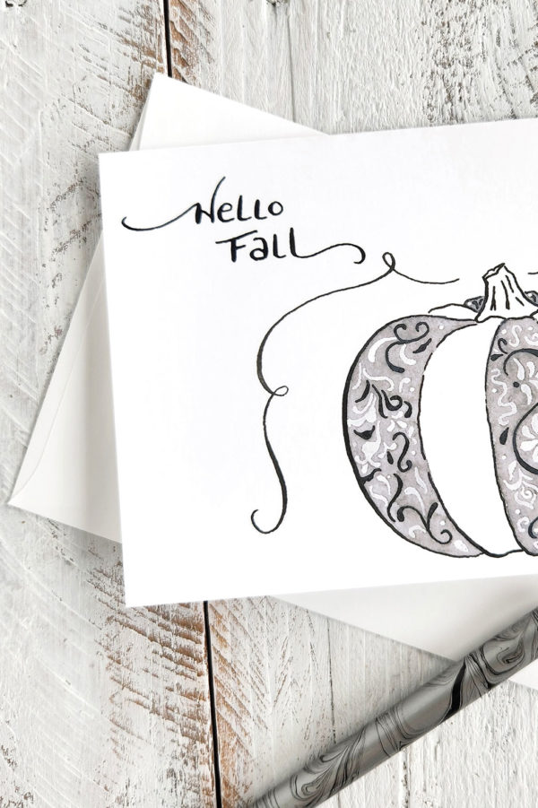 Hello Fall designed pumpkin greeting card