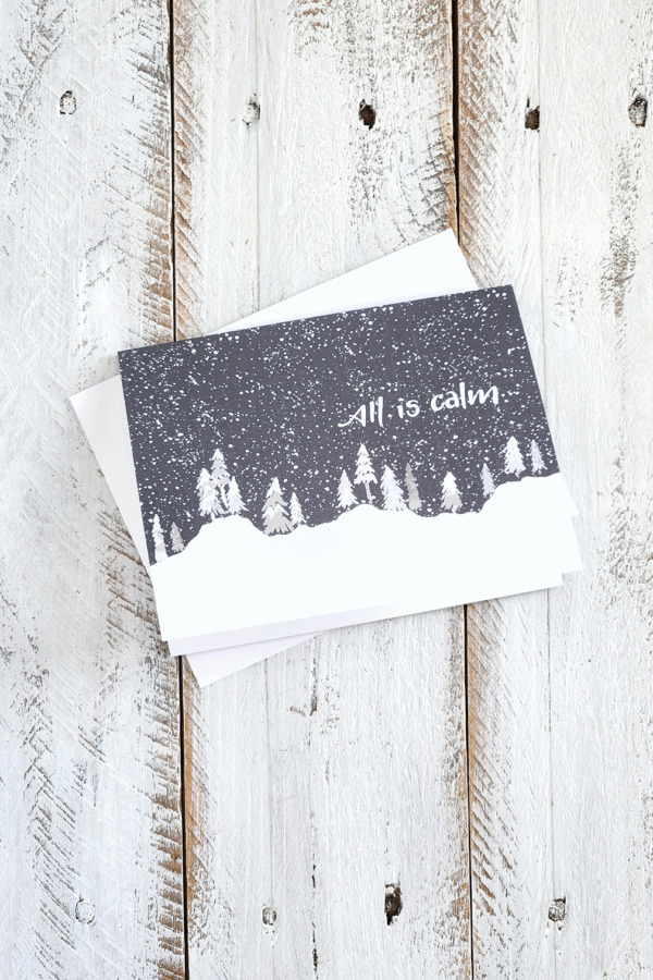 all is calm snowy trees greeting card
