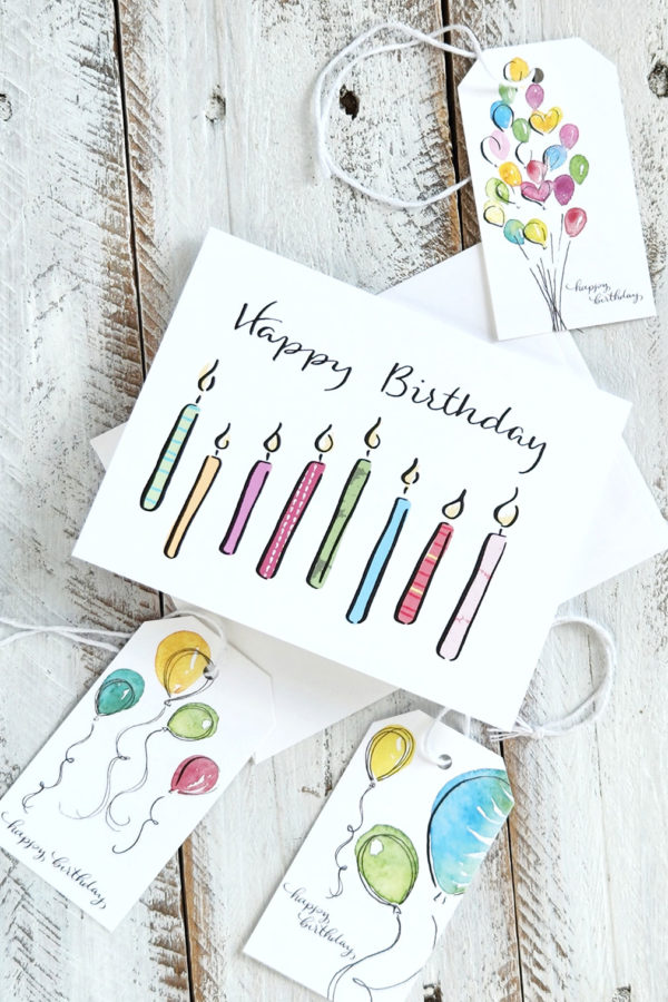 birthday cand card with balloon gift tags