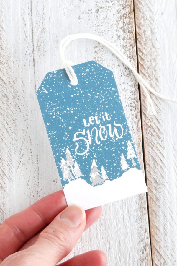 let it snow snowy trees gift tag