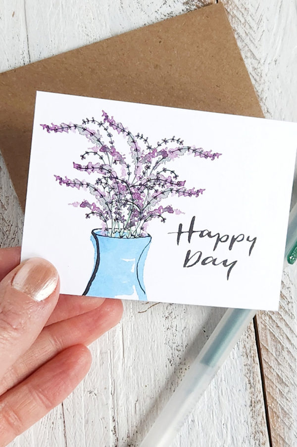 happy day lavender and vase mini card