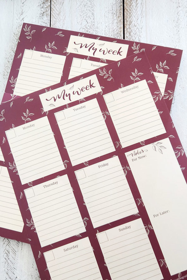 weekly planner sheet notebook in leaf and berry pattern