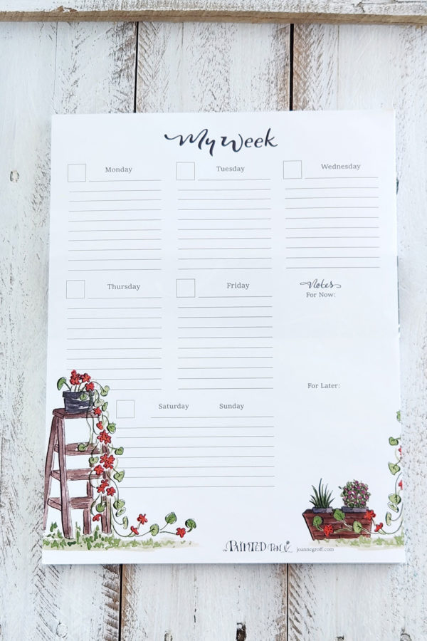 weekly planner sheet notepad with garden illustrations