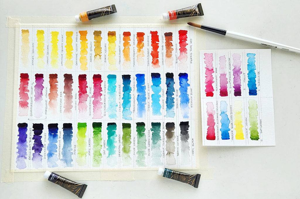 color charts to compare Paul Rubens watercolors to Winsor & Newton watercolors