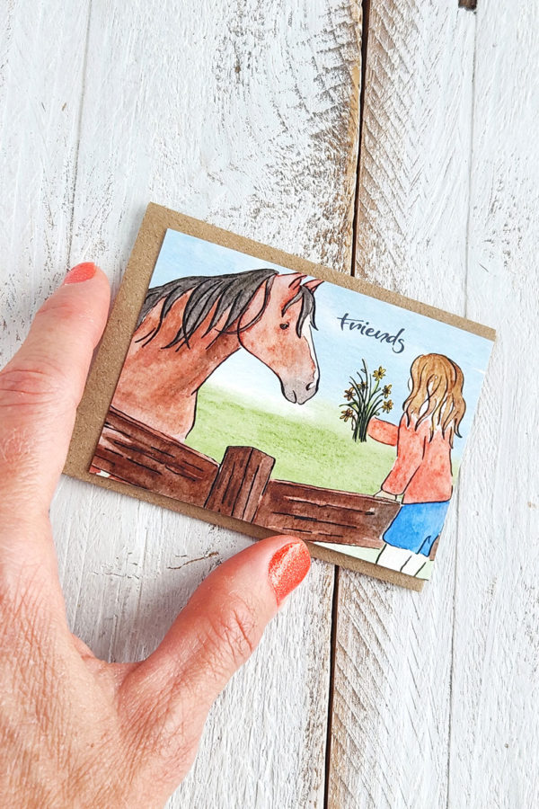 horse and girl friends mini card