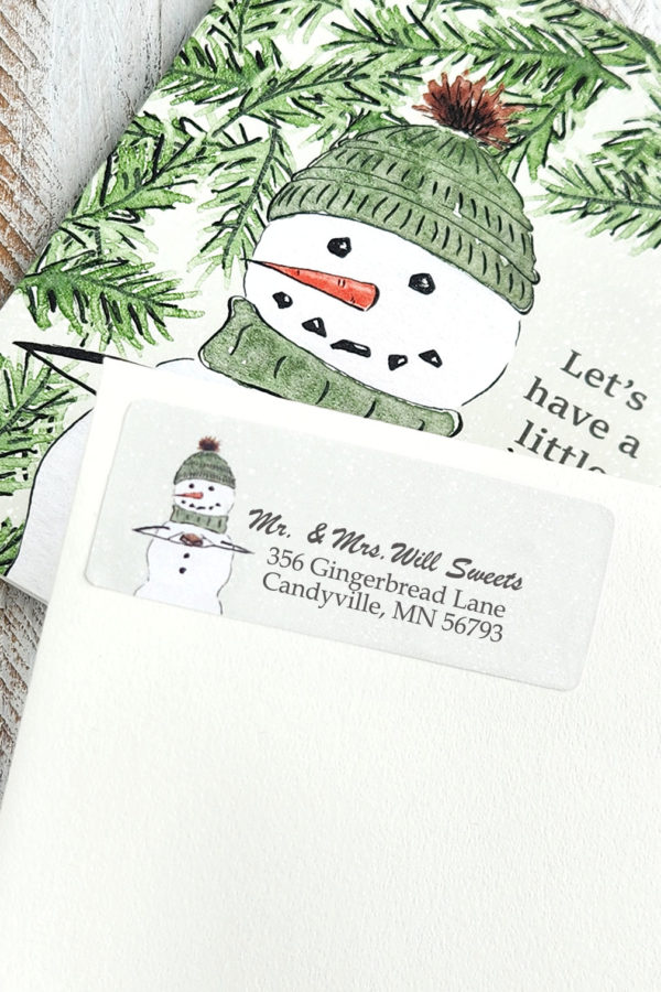 Snowman return address label with snowman card