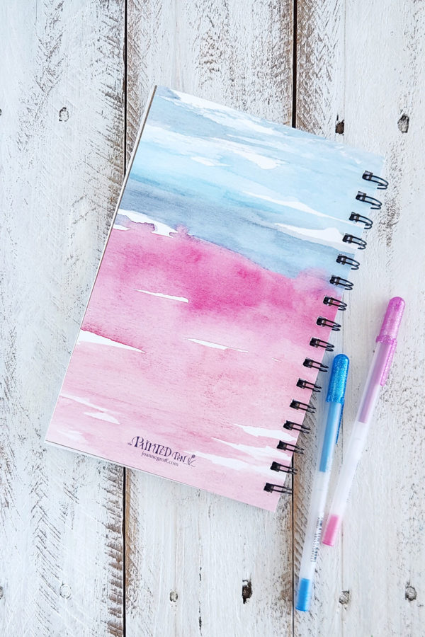 art practice watercolor journal with pink watercolor back cover