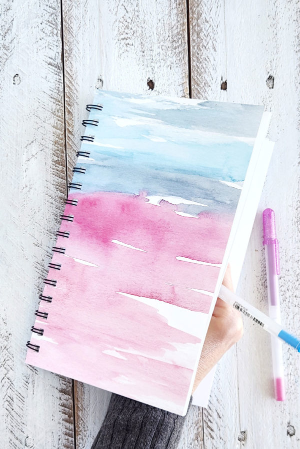 art practice watercolor journal with pink watercolor front cover