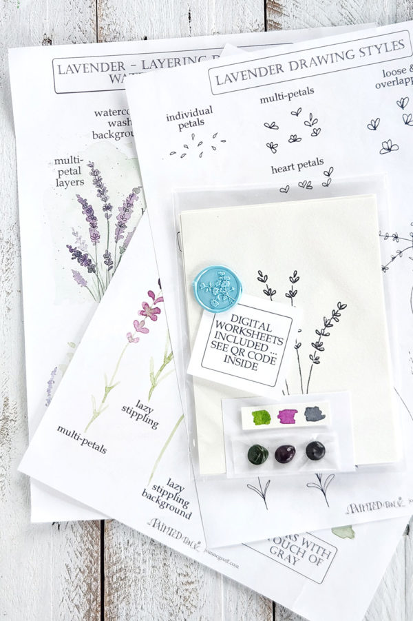 painting lavender kit with printable worksheets.