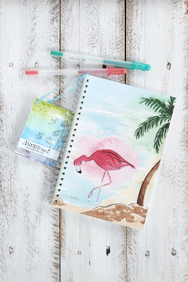 watercolor flamingo on a notebook cover