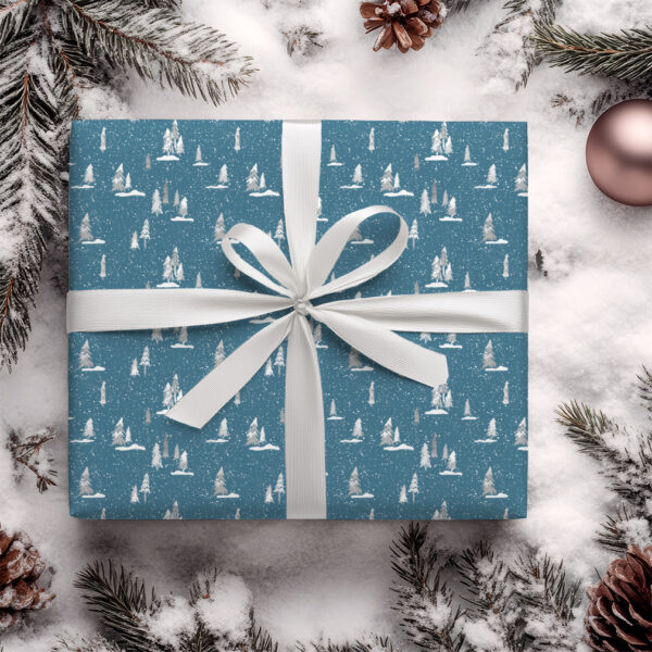 blue snowy trees gift wrap