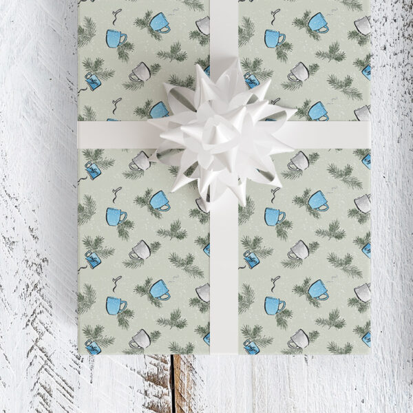 pine and mugs gift wrap pattern