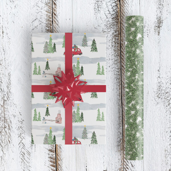 snowman and pine gift wrap patterns