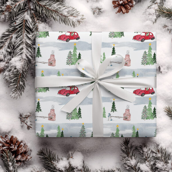 watercolor snowman scene gift wrap pattern