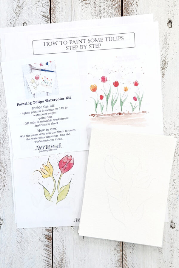 Tulip watercolor kit and how to worksheets